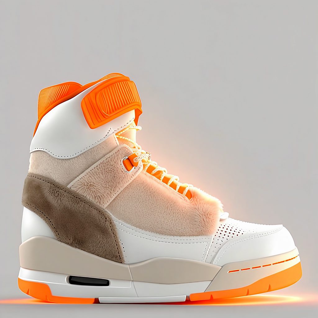 Air Revolution djmoose PE sneaker — cream upper, fur panel, glowing orange Air unit